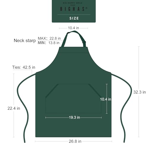 Adjustable Bib Apron with Pocket Extra Long Ties for Women Men (Dark Green)