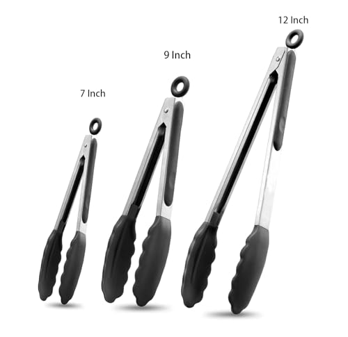 Kitchen Tongs with Silicone Tips (Black)