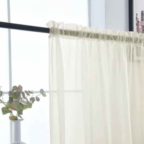 Sheer Voile Curtains for Living Room 45 Inch Long 2 Panels (Ivory / 38"W x 45"L (Pack of 2))