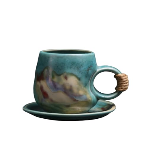 Little handmade ceramic pottery tea cup with saucer (Teal Green)