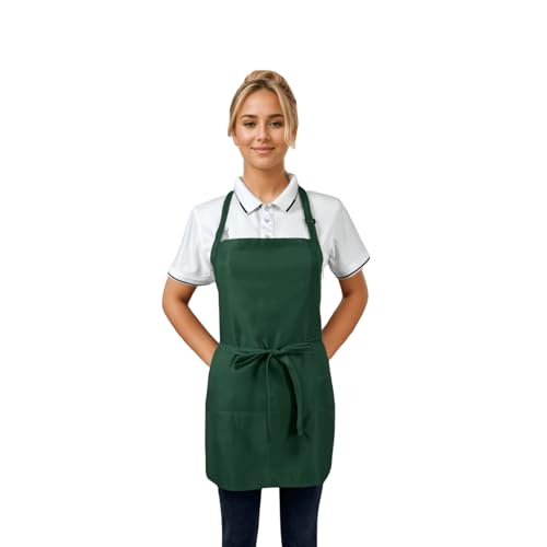 Adjustable Waterproof Aprons with 3 Pockets for Men Women (Green, 2 Pack)