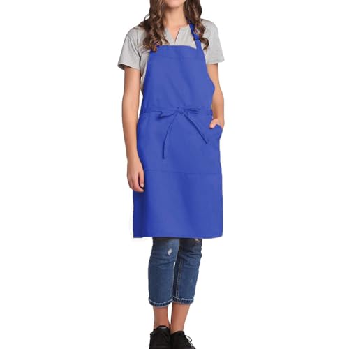 Adjustable Bib Apron with Pocket Extra Long Ties for Women Men (Blue)