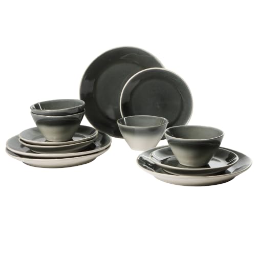 Plates and Bowls Set (Ombre Black (River Delta) / Service for 4 (12pcs))