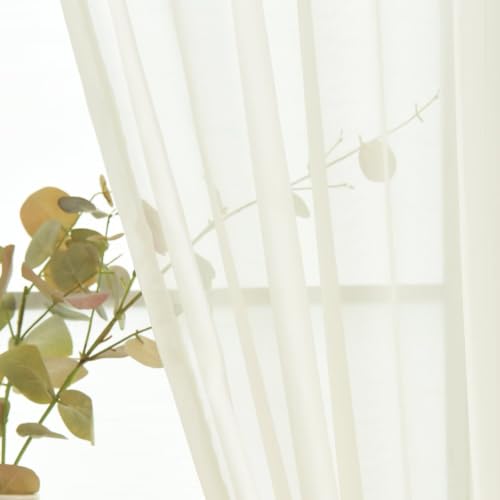 Sheer Voile Curtains for Living Room 84 Inch Long 2 Panels (Ivory / 52"W x 84"L (Pack of 2))