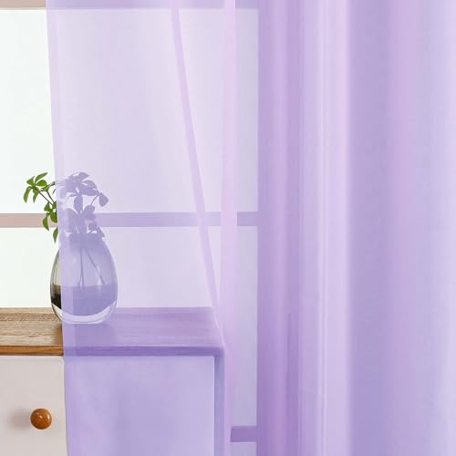 Window Sheer Curtains 45 Inches Length (42"W x 45"L (Pack of 2) / Lavender)