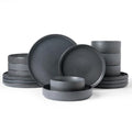 Star Stoneware Dinnerware Sets with Pasta Bowls (Matte Dark Charcoal)