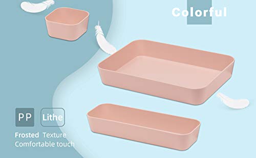 Set Of 12 Pink Color Plastic Desk Drawer Organizers For Makeup Bathroom Office Kitchen Vanity Drawer Storage Box Container (Pink)