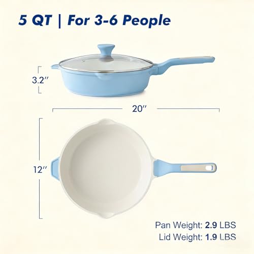 Nonstick Ceramic Skillet with Lid 12 (Glicer Blue / 12-inch/5QT)