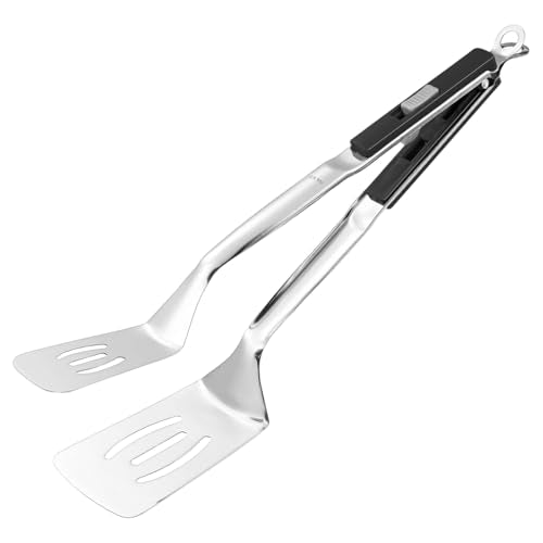 Spatula Tongs (Black Handle, Silver Tone)