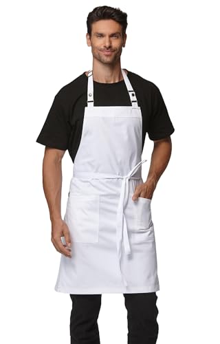 Chef Men Canvas Waterproof Apron Pocket 4251GB (1 Pack / White)