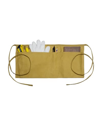 Short Canvas Work Waist Tool Apron with 3 Pockets (1 Pack Brown Tool Apron)