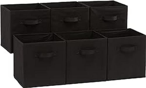 Collapsible Fabric Storage Bins Organizer with Handles (Black / 10.5"x10.5"x11")
