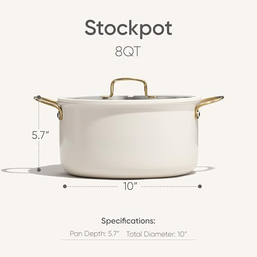 8QT Full Clad Tri Ply Stainless Steel Stock Pot with Lid (Cream White / 8 Quarts)