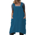 Cotton Linen Apron Blend Dress with Big Pockets for Women Square Pinafore Dress for Baking Cooking BBQ & Grill (Lake Blue / 3X-Large)