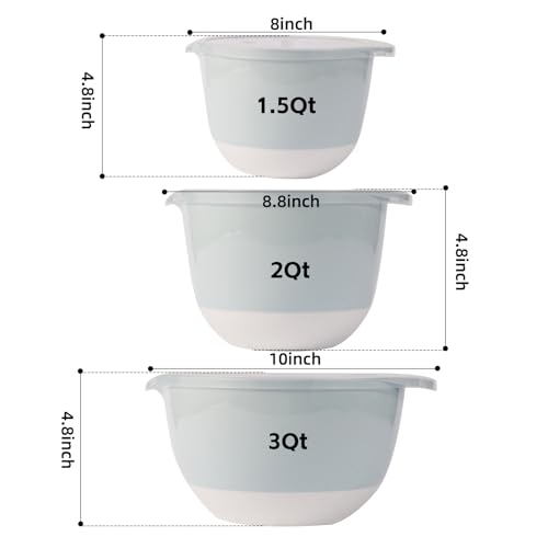 3 Small Plastic Mixing Bowls with Lids (Pale Blue)