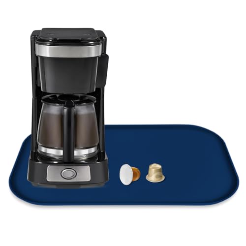 Silicone Coffee Maker Mat with Lip for Countertops (Navy Blue / 17.4'' x 10.6'')