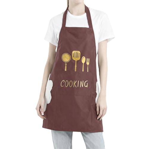 Women Kitchen Apron with Hand Wipe Pockets (Brown)