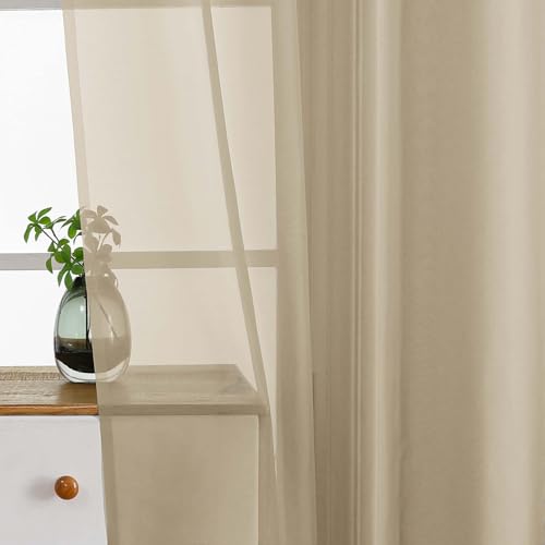 Extra Wide Taupe Sheer Curtains for Windows 63 inch Length (59"W x 63"L (Pack of 2) / Taupe)