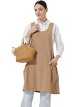 Cozy Adjustable Cross Back Aprons for Women with Pockets Cotton Linen Cooking Kitchen Baking Khaki (Khaki)