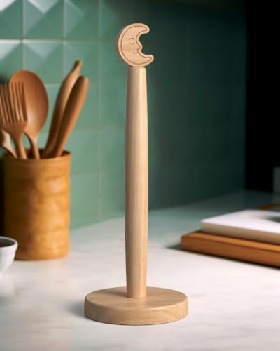 Cute Wooden Paper Towel Holder Countertop (Moon / Standard)
