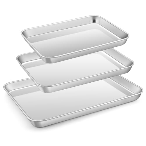 Stainless Steel Baking Sheet Set of 3 (Flat bottom / 12.5"/10.5"/9.4" - 1" Depth)