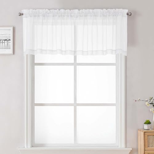 Sheer White Valances for Windows 18 Inch Length 2 Pcs (White / 42"W x 18"L (Pack of 2))