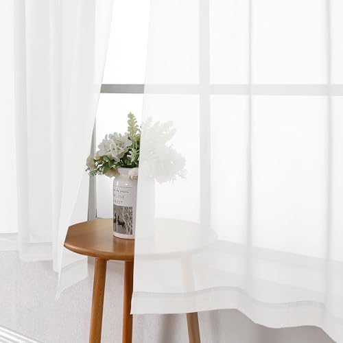 Sheer White Curtains 45 Inch Length 2 Panels (White / 42"W x 45"L (Pack of 2))