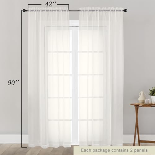 Ivory Sheer Curtains for Bedroom Living Room 90 Inches Long 2 Panels Set (Ivory / 42"W x 90"L (Pack of 2))