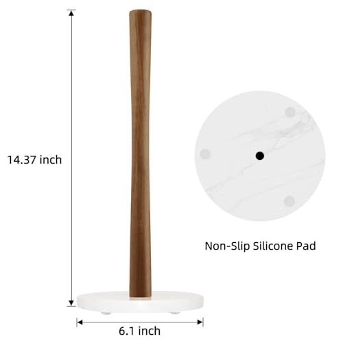 Acacia Wood Paper Towel Holder with Marble Base (Round Base / White)