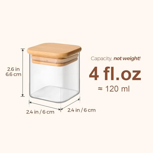 Square Glass Spice Jars with Labels 4 oz 12 Pack with Bamboo Lids (4 fl.oz - 12 Pack)