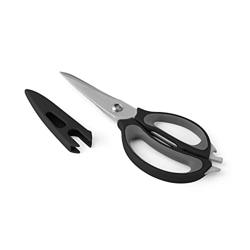 4-in-1 Kitchen Shears with Sheath, Grey and Black (Black and Gray)