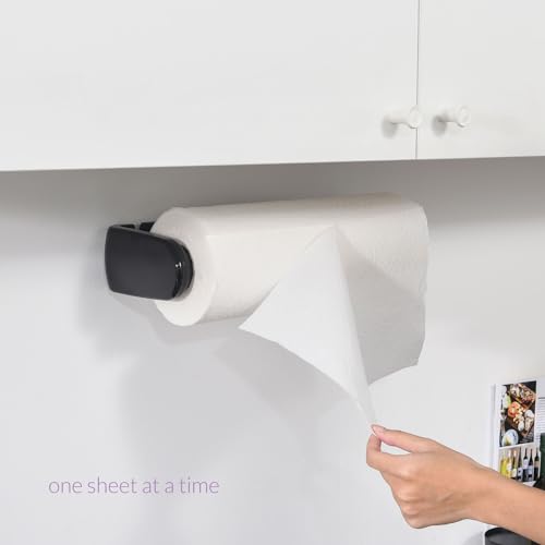 Paper Towel Holder ONE Hand Tear Adaptive Tension Arm Adjustable Length 9.4 (Black)
