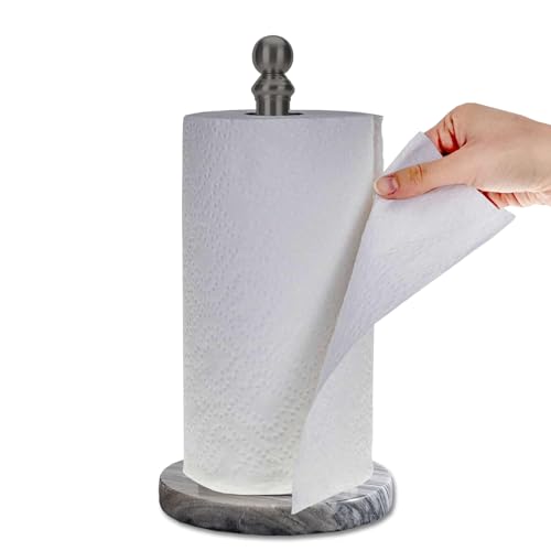 Black Paper Towel Holder Countertop with Heavy Marble Base (Black)