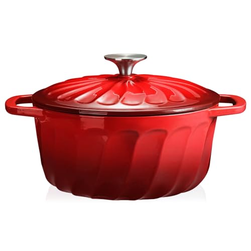 Enameled Cast Iron Dutch Oven Pot with Lid (Red / 6 QT)