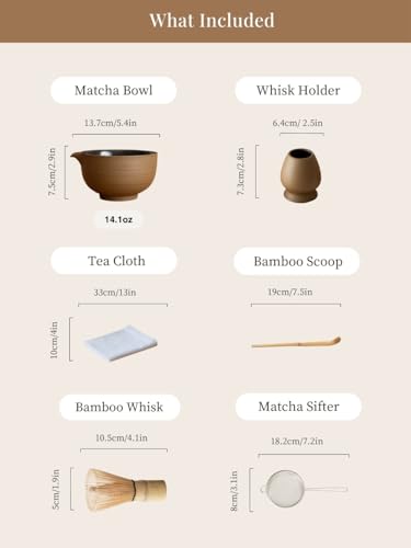 Matcha Whisk Set with Handmade Ceramic Bowl & Matcha Set (Matte Oak Brown)