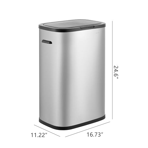 Tammi 14.5 Gal Slim Push Button Trash Can (Platinum Silver)
