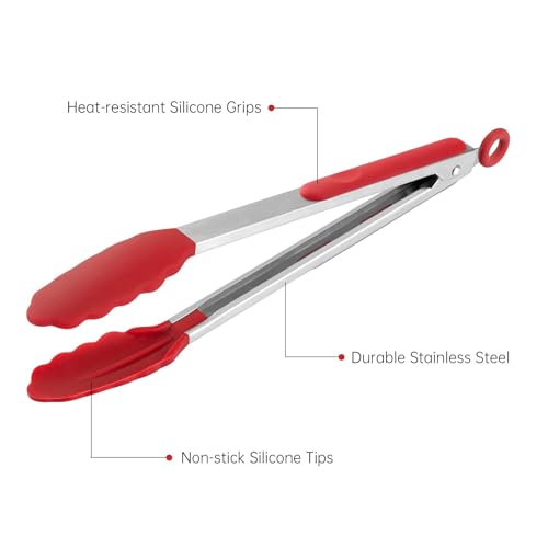12 Inch Kitchen Tongs (12", Red)