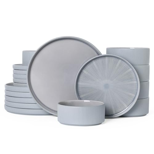 Stoneware Dinnerware Sets for 6 (Blue / 6-Set(18pcs))