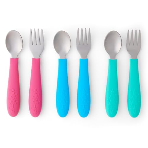 Baby Toddler Silverware with Silicone Handles (Pink/Teal/Blue)