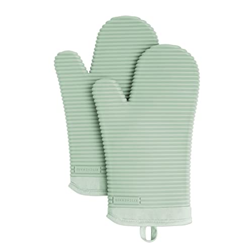 Ribbed Soft Silicone Oven Mitt 2 (7.5"x13" / Pistachio)