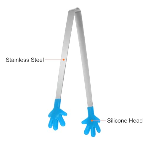 Mini Food Tongs 5.5" Pattern Shape Stainless Steel with Silicon Tips Small Cooking Tongs Kitchen Food Tongs Serving Tongs for Cooking Grilling BBQ Barbecue Kitchen (Blue)