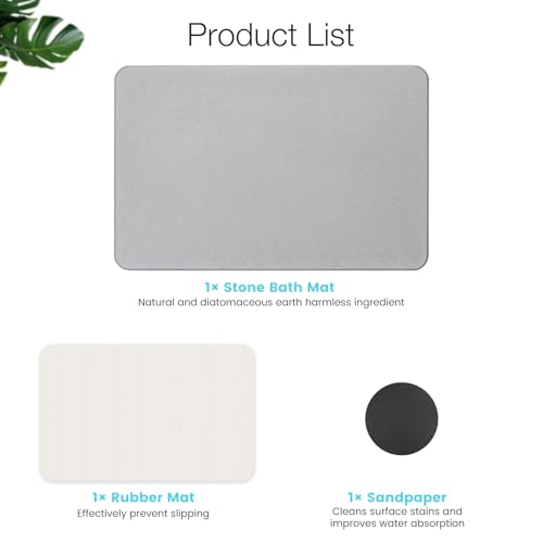 Premium Quick Dry Diatomite Stone Bath Mat (Light Grey / 23.6" x 15.4" (Rectangular))