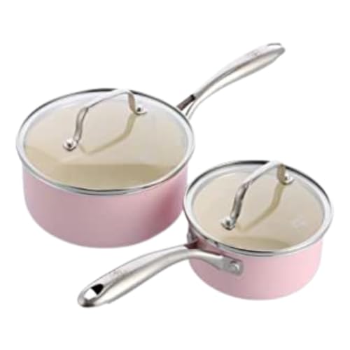 Artisan Healthy Ceramic Nonstick (Pink / 1QT and 2QT Saucepan Pot Set / Induction)