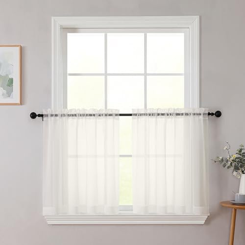 Kitchen Curtains 24 Inch Length Tier 2 Pieces (Ivory / 42"W x 24"L (Pack of 2))