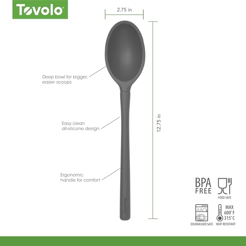 Flex Core Silicone Deep Spoon for Cooking Mixing Baking Serving (Charcoal / Solid Deep Spoon)