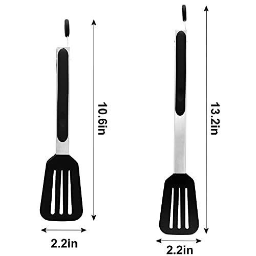Cooking Tongs 9" and 12" Stainless Steel Kitchen Silicone Serving Tongs (9 & 12 inch / Black)