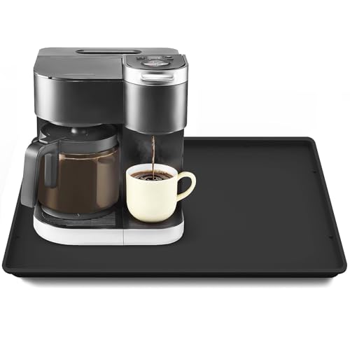 Silicone Coffee Maker Mat with Lip for Countertops (Black / 19.7'' x 15'')