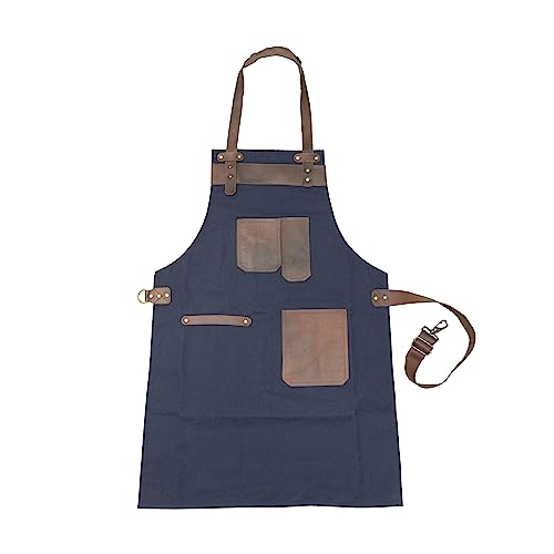 Full Grain Leather & Canvas Apron (Blue 2)