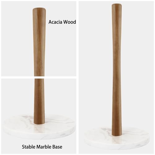 Acacia Wood Paper Towel Holder with Marble Base (Round Base / White)