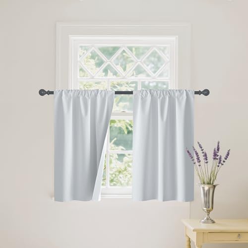 Short White 100% Blackout Curtains for Small Window (100% Blackout - White / 29"W x 36"L (Pack of 2))